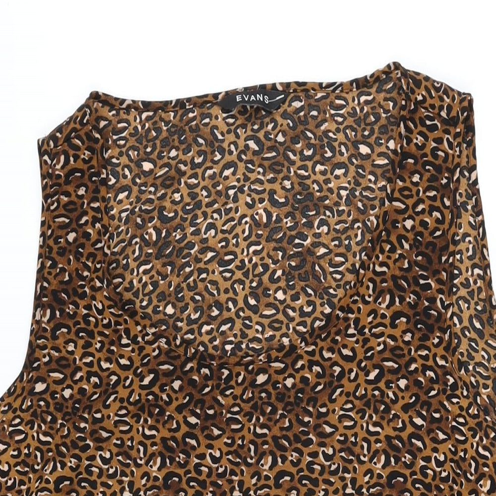 Evans Womens Brown Animal Print Polyester Basic T-Shirt Size 22 Scoop Neck