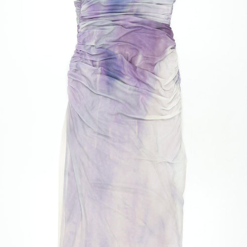 Zara Womens Purple Geometric Polyester Bodycon Size XS One Shoulder Zip