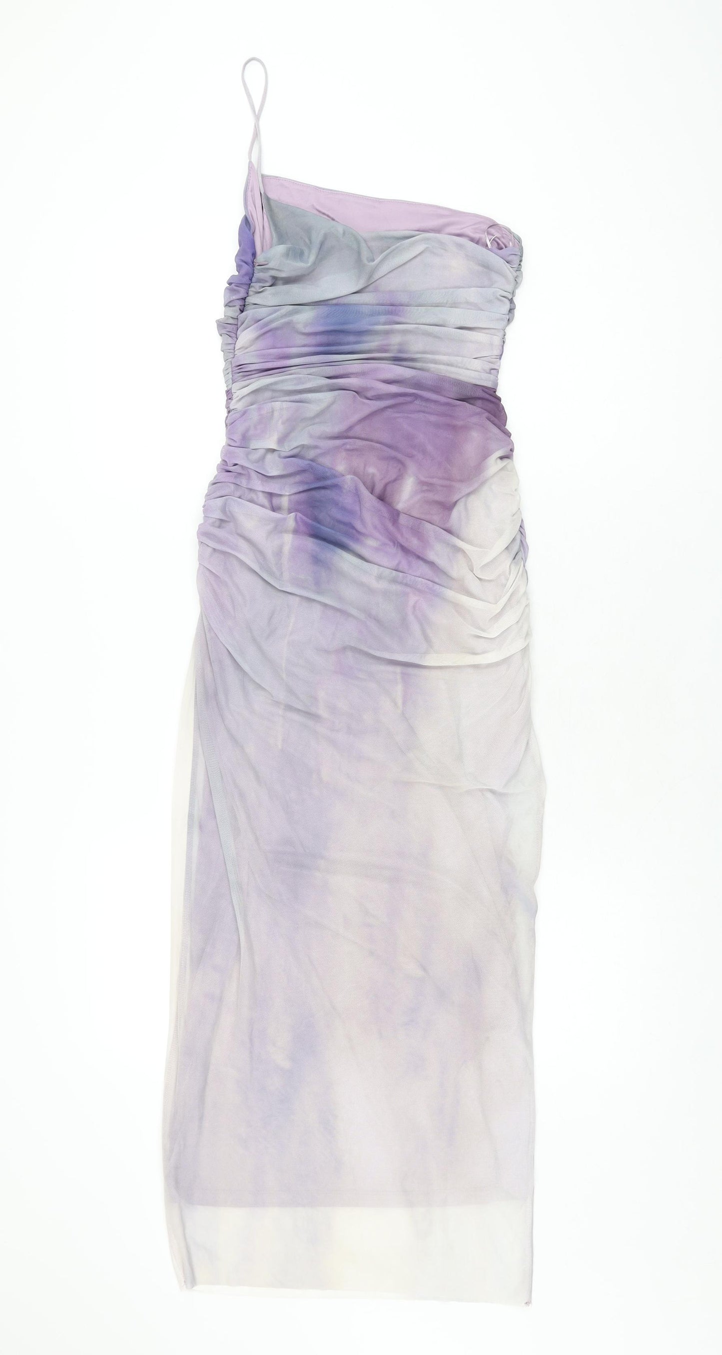Zara Womens Purple Geometric Polyester Bodycon Size XS One Shoulder Zip