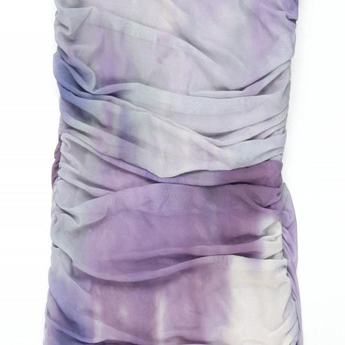 Zara Womens Purple Geometric Polyester Bodycon Size XS One Shoulder Zip