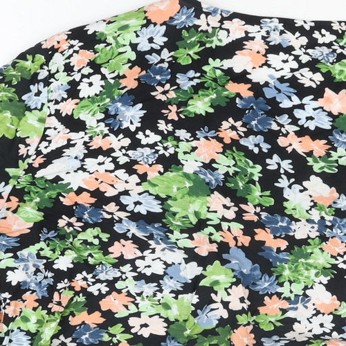 H&M Womens Black Floral Viscose Basic Button-Up Size XL V-Neck