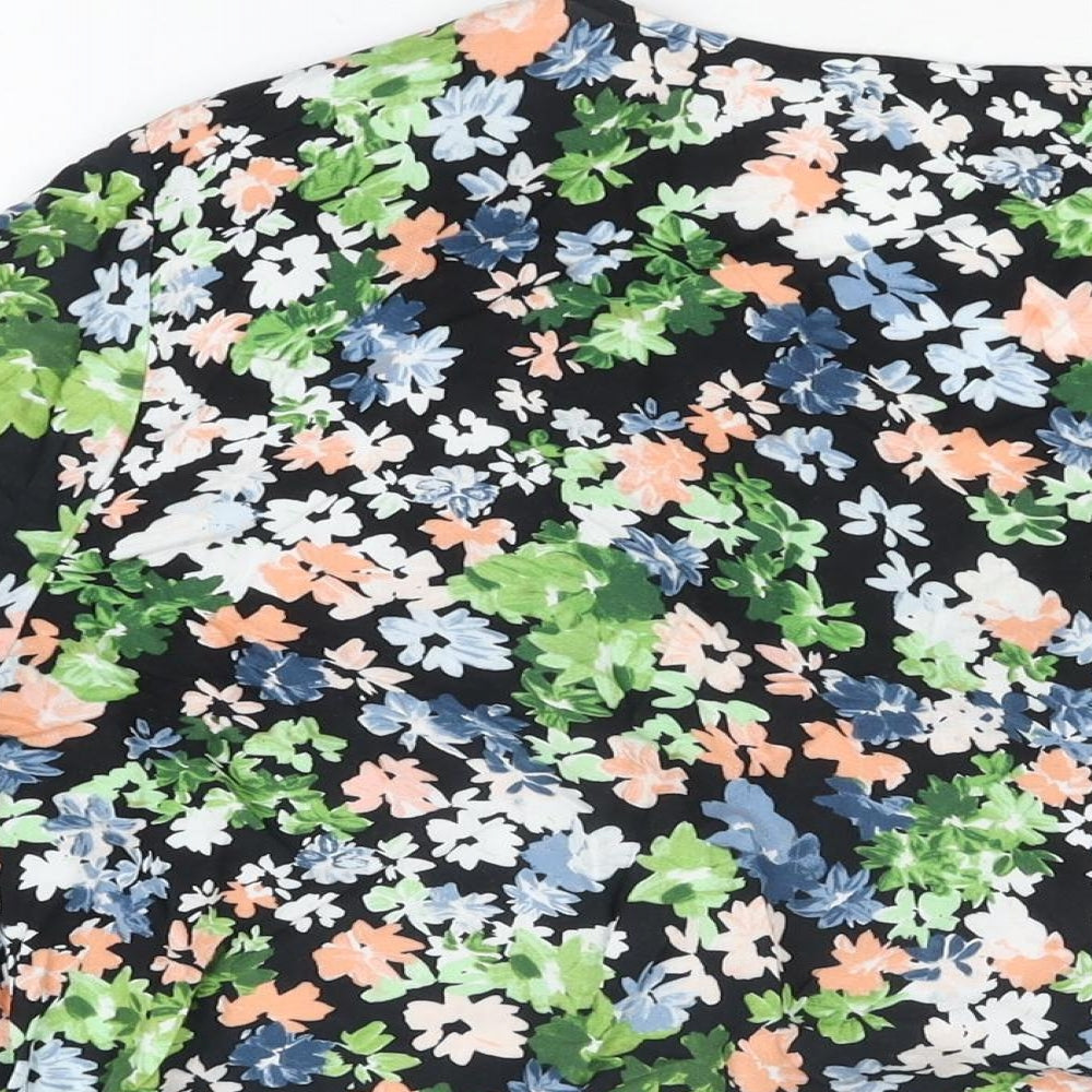 H&M Womens Black Floral Viscose Basic Button-Up Size XL V-Neck