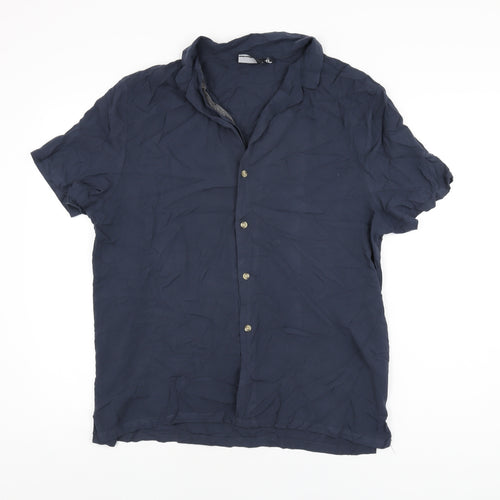 ASOS Mens Blue Viscose Button-Up Size M Collared Button