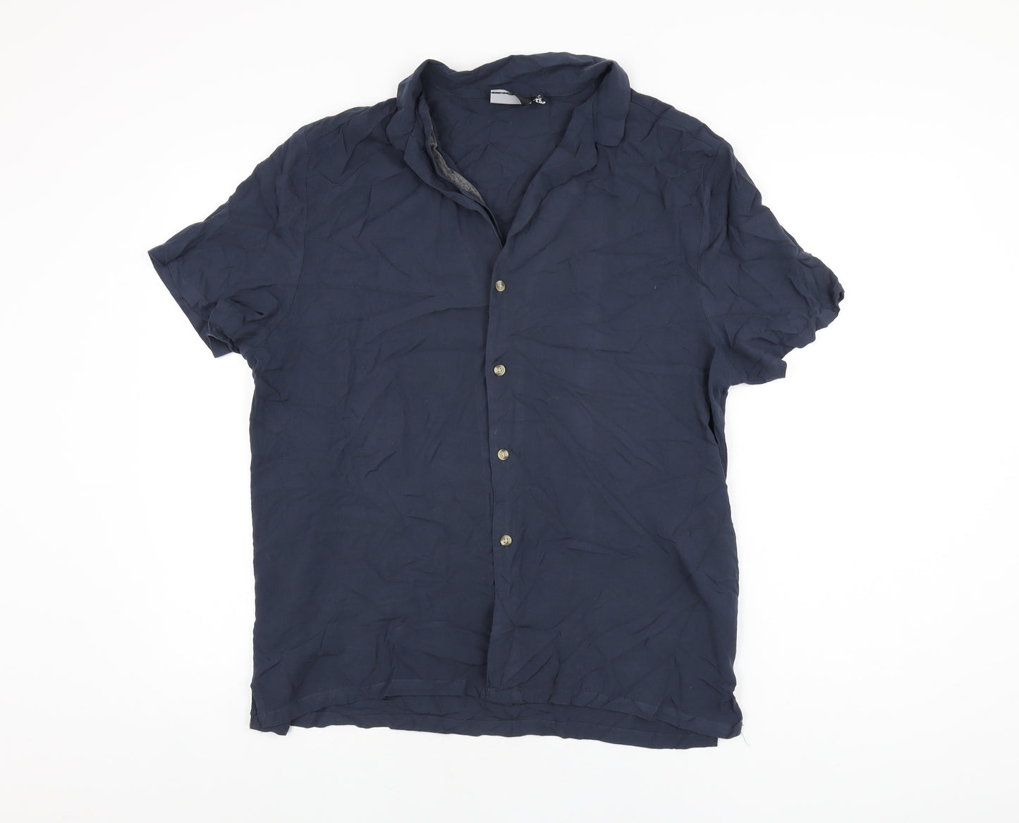 ASOS Mens Blue Viscose Button-Up Size M Collared Button