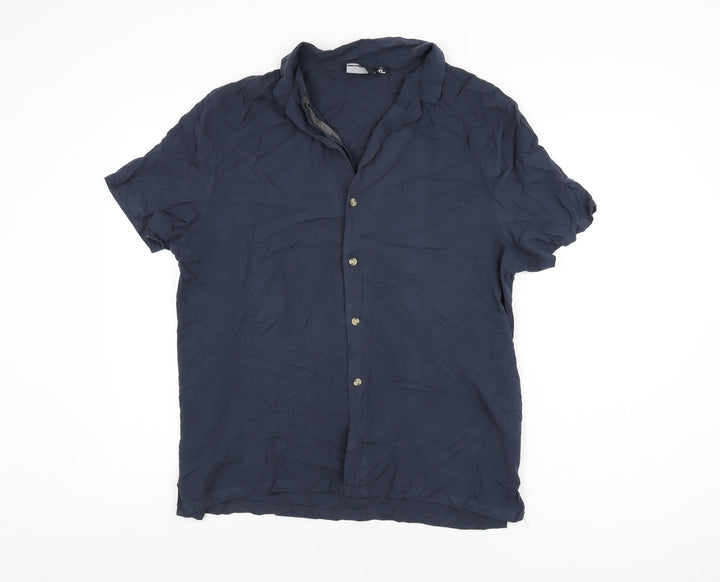 ASOS Mens Blue Viscose Button-Up Size M Collared Button