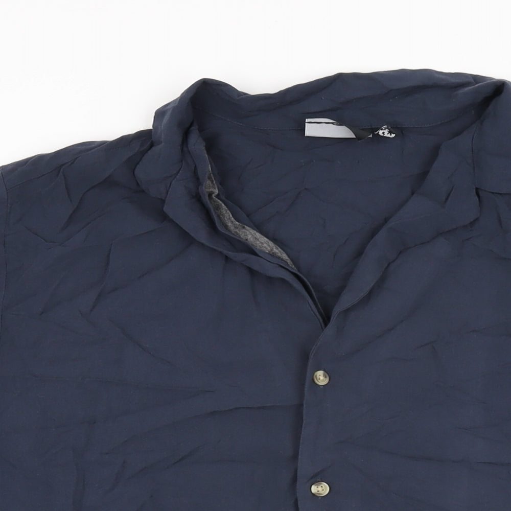ASOS Mens Blue Viscose Button-Up Size M Collared Button