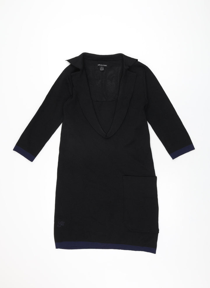 Selection Womens Black Polyester Bodycon Size S Collared Pullover