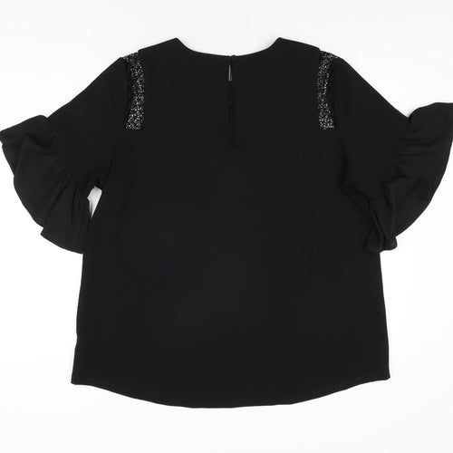 NEXT Womens Black Polyester Basic T-Shirt Size 18 Round Neck