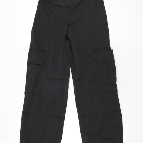 Zara Womens Black Polyester Cargo Trousers Size S L32 in Regular Zip