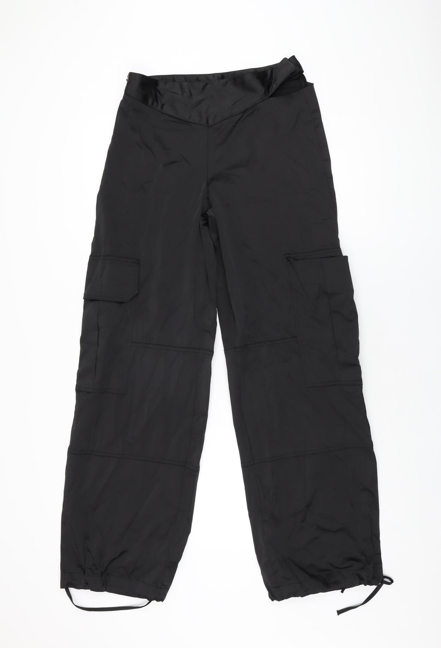 Zara Womens Black Polyester Cargo Trousers Size S L32 in Regular Zip