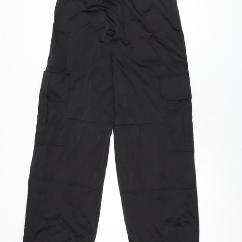 Zara Womens Black Polyester Cargo Trousers Size S L32 in Regular Zip