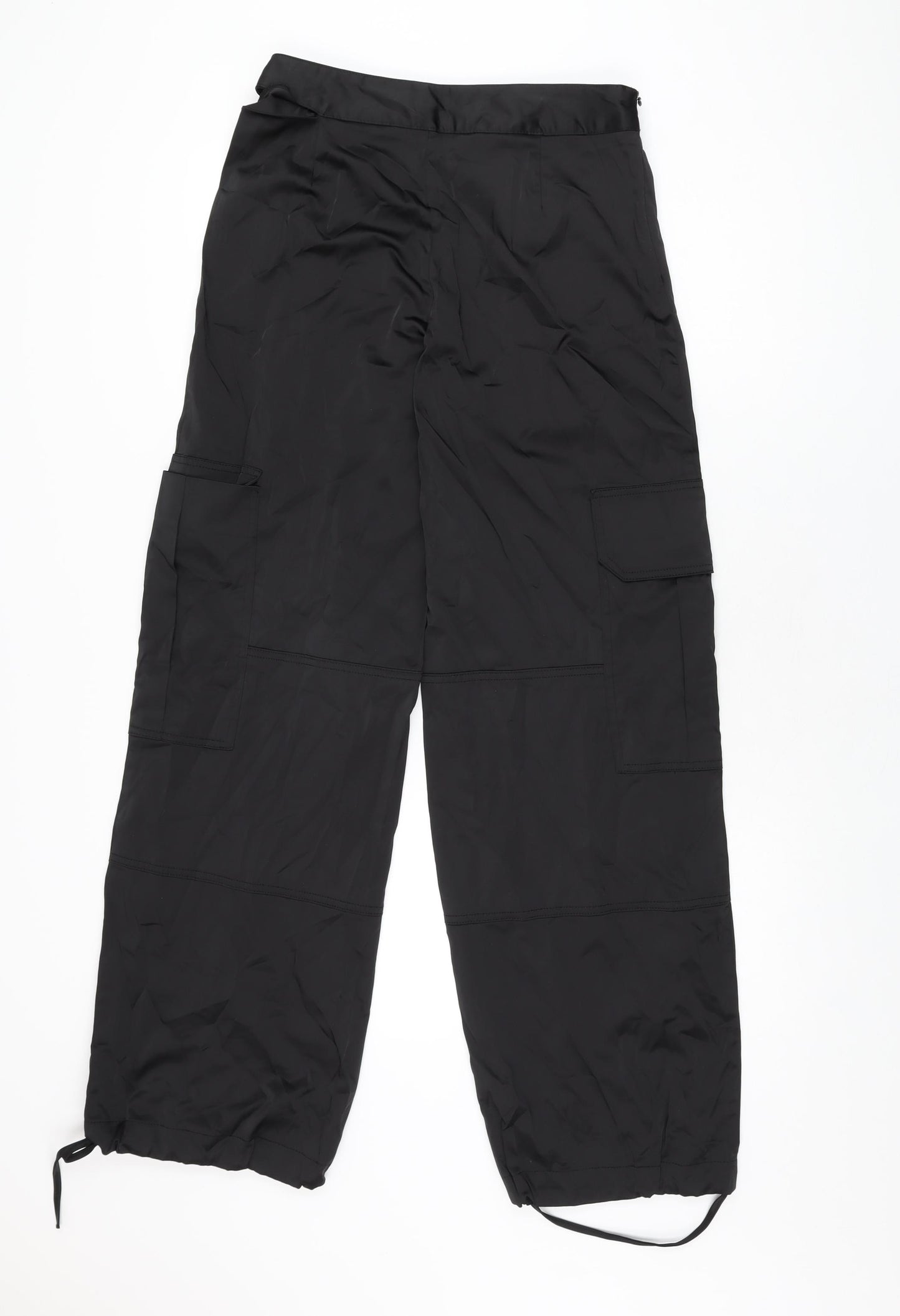 Zara Womens Black Polyester Cargo Trousers Size S L32 in Regular Zip