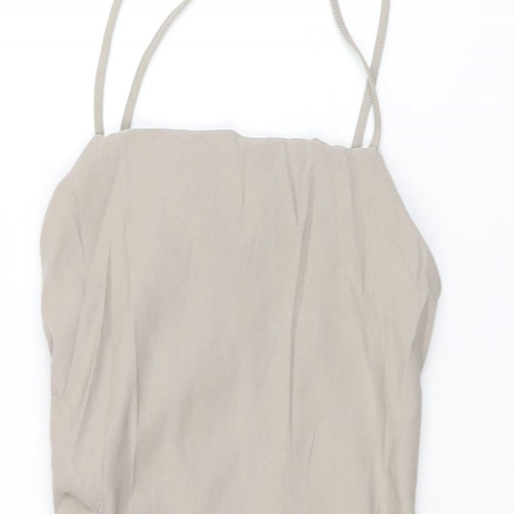 Zara Womens Beige Polyester Mini Size S Square Neck Pullover