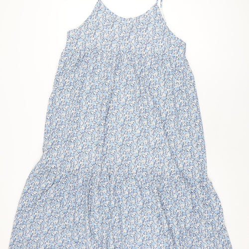 Dazy Womens Blue Floral Polyester A-Line Size M Scoop Neck Pullover