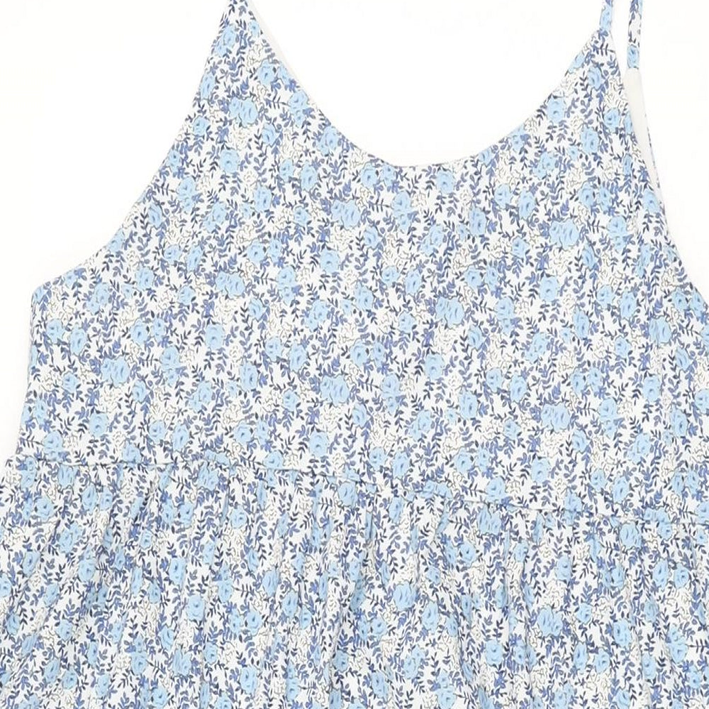 Dazy Womens Blue Floral Polyester A-Line Size M Scoop Neck Pullover