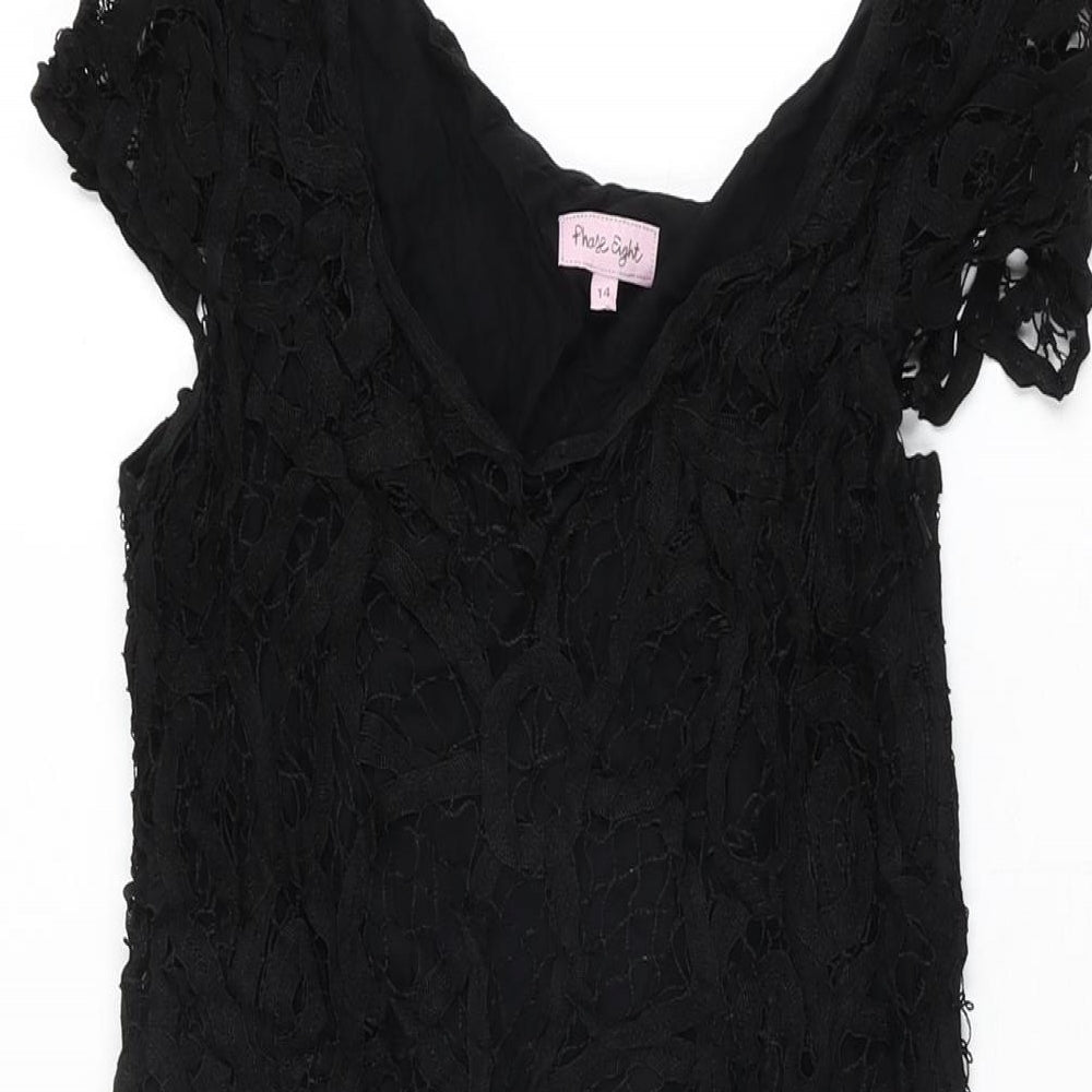 Phase Eight Womens Black Geometric Viscose Mini Size 14 Scoop Neck Zip