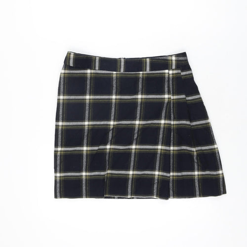 Oasis Womens Blue Plaid Polyester A-Line Skirt Size 12 Zip