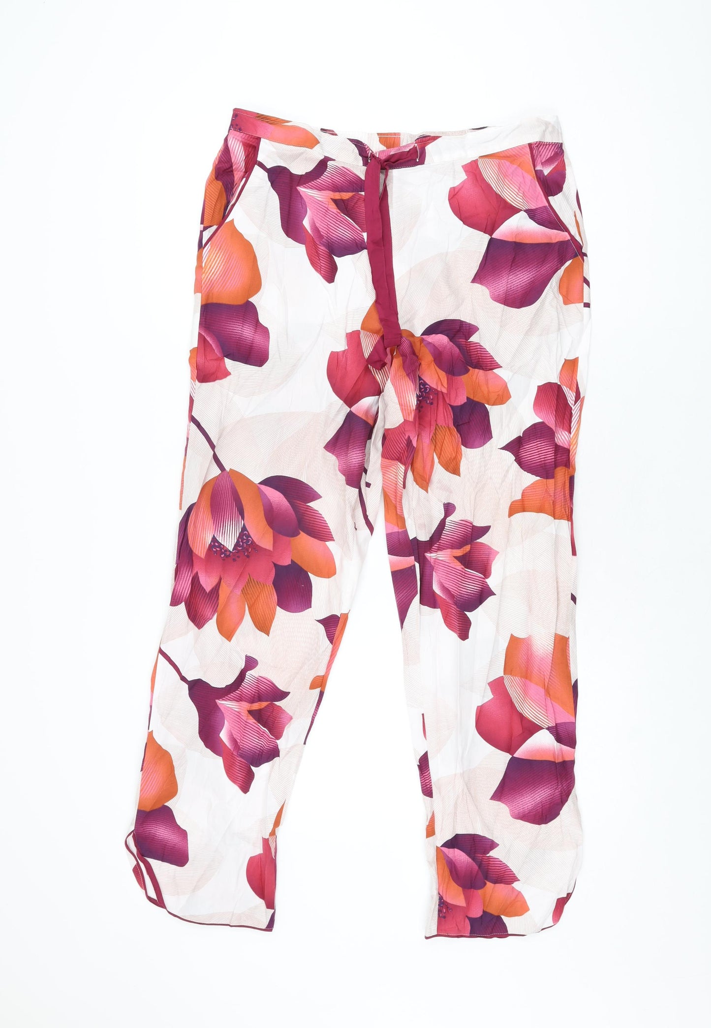 Cyberjammies Womens White Floral Cotton Top Pyjama Pants Size 14 Drawstring