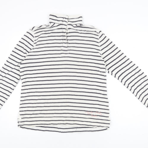 Quba & Co Womens White Striped Cotton Pullover Sweatshirt Size 6 Zip