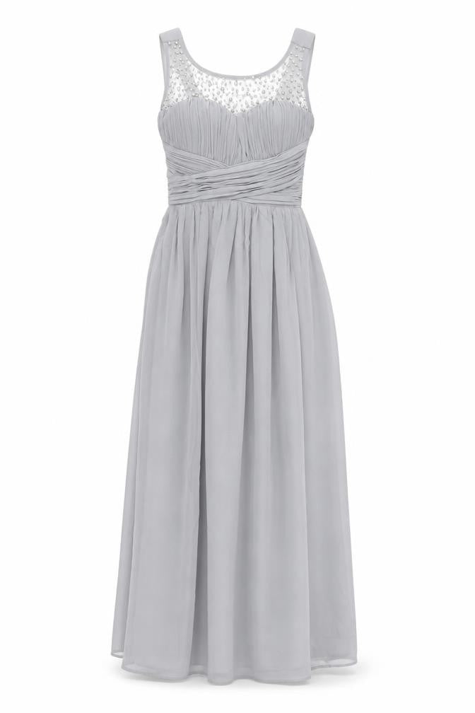 Front view of Little Mistress women’s grey polyester maxi, size UK 10, round neck pullover