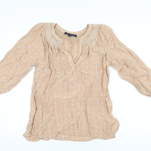 French Connection Womens Beige Floral Viscose Basic T-Shirt Size M V-Neck