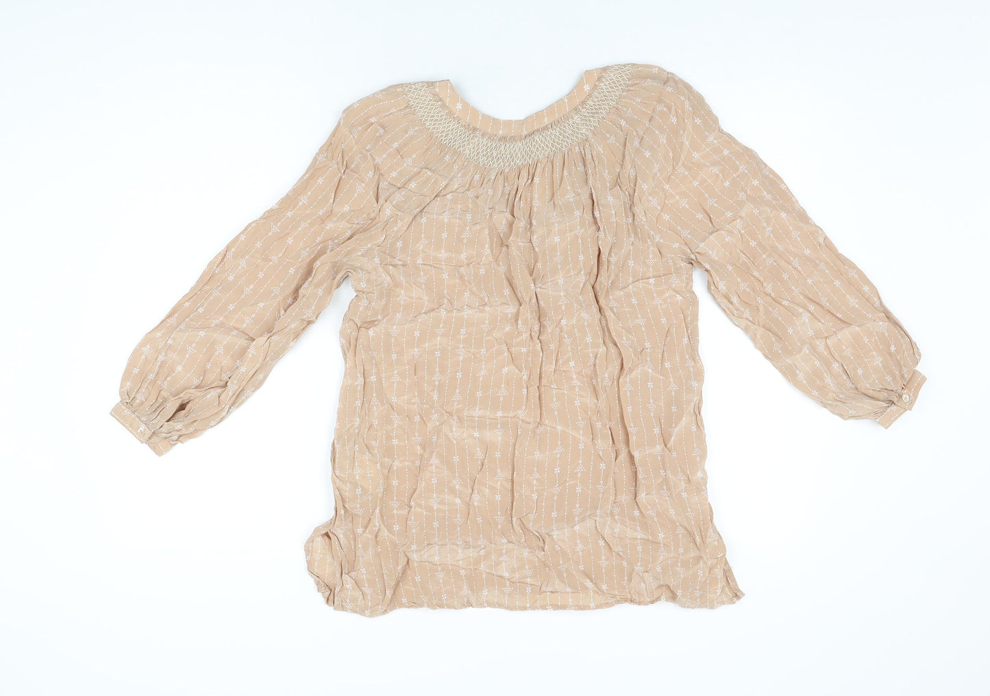 French Connection Womens Beige Floral Viscose Basic T-Shirt Size M V-Neck