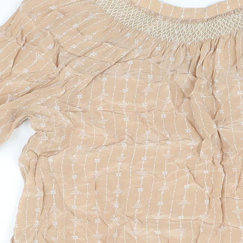 French Connection Womens Beige Floral Viscose Basic T-Shirt Size M V-Neck