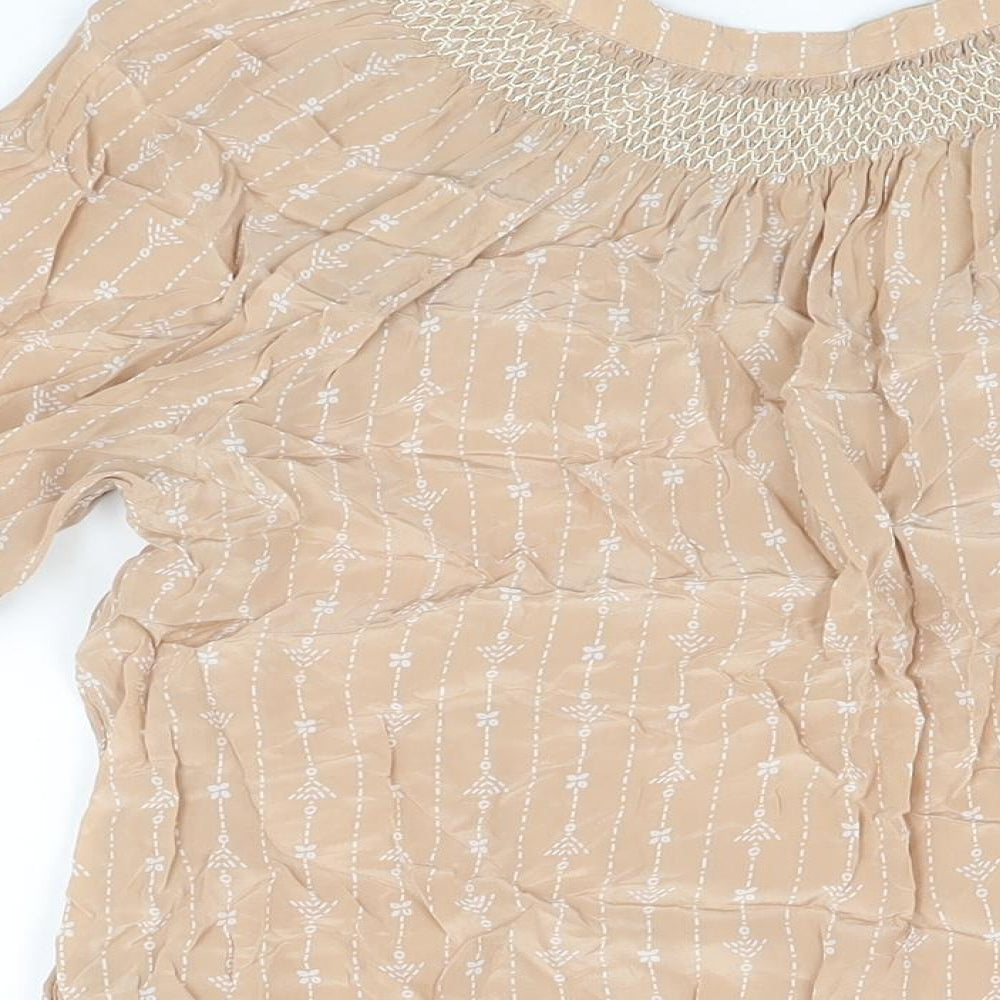 French Connection Womens Beige Floral Viscose Basic T-Shirt Size M V-Neck