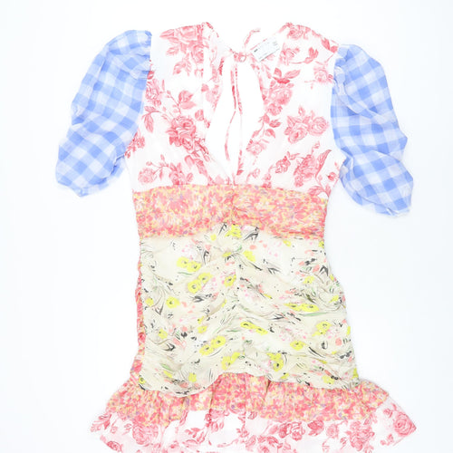 ASOS Womens Multicoloured Floral Polyester Mini Size 16 V-Neck Zip