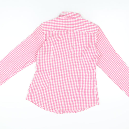 Joules Womens Pink Geometric Cotton Basic Button-Up Size 8 Collared - Gingham