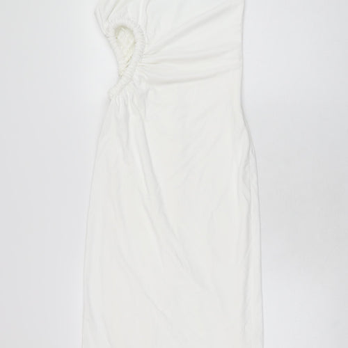 Zara Womens White Polyester Bodycon Size S Halter Zip