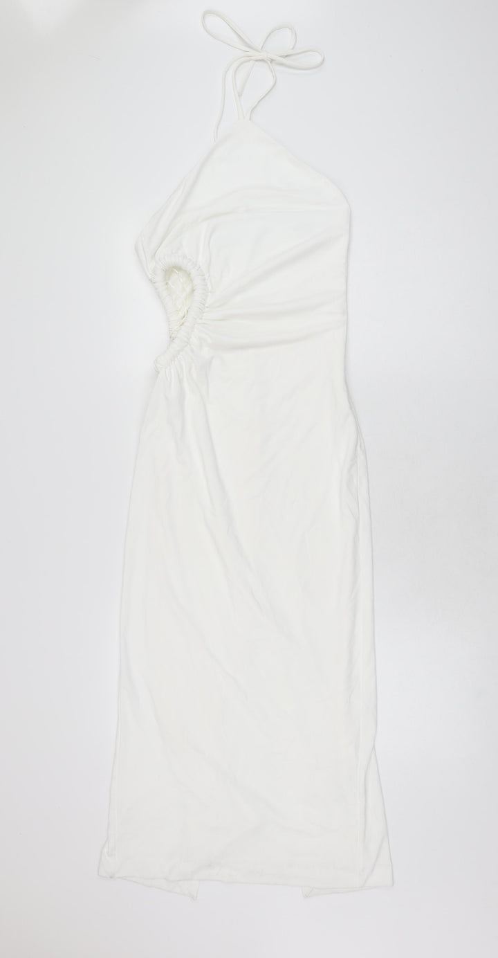 Zara Womens White Polyester Bodycon Size S Halter Zip