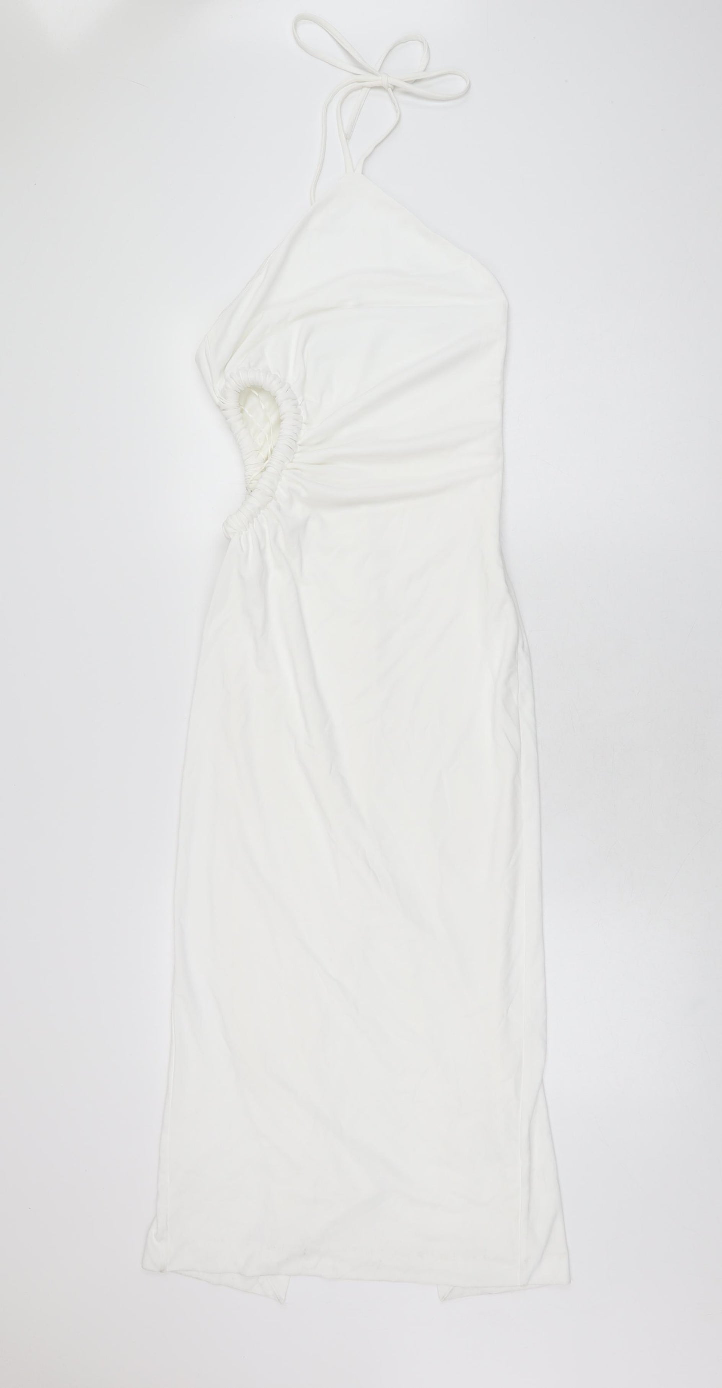 Zara Womens White Polyester Bodycon Size S Halter Zip