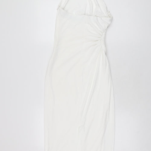 Zara Womens White Polyester Bodycon Size S Halter Zip