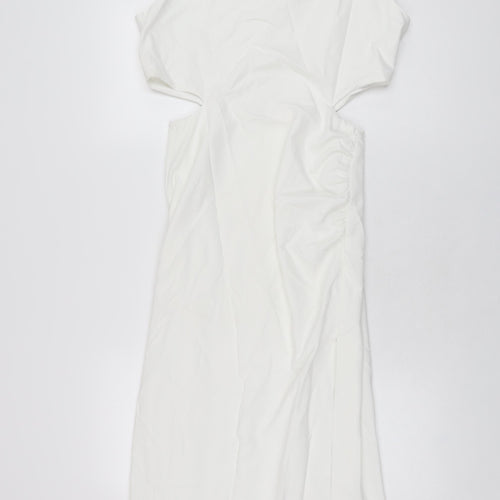 Zara Womens White Polyester Bodycon Size S Round Neck Zip