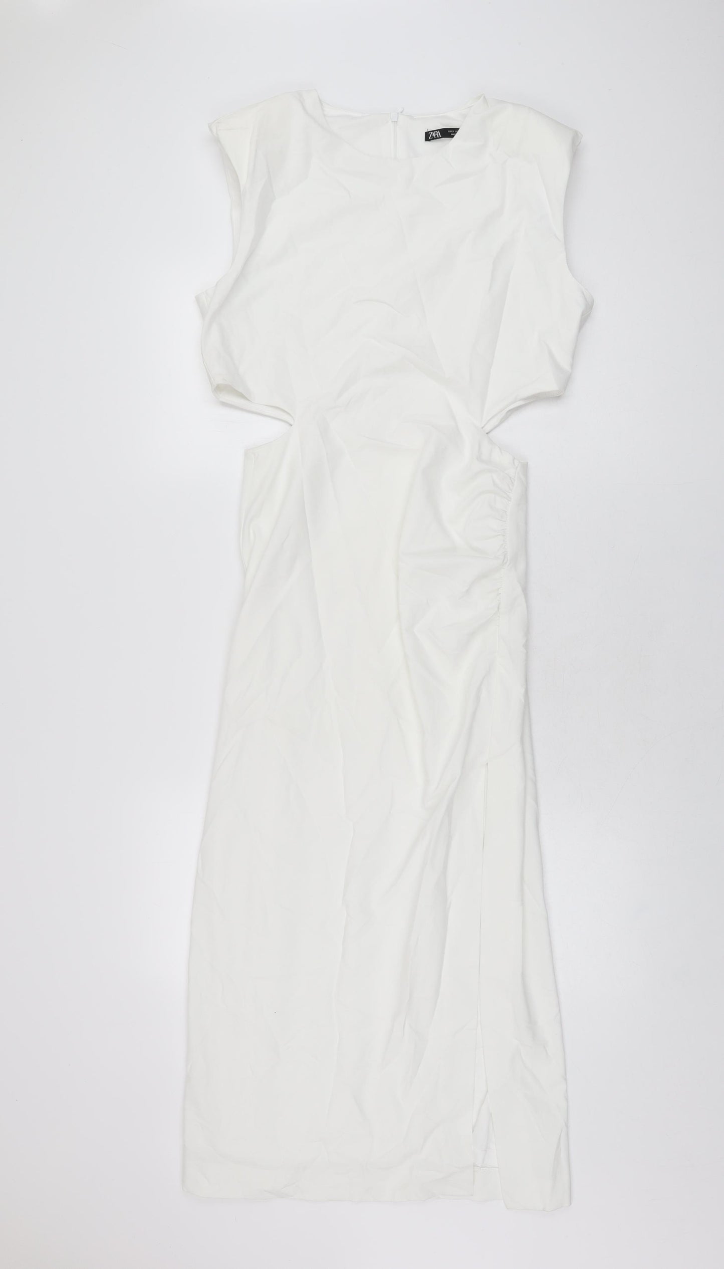 Zara Womens White Polyester Bodycon Size S Round Neck Zip