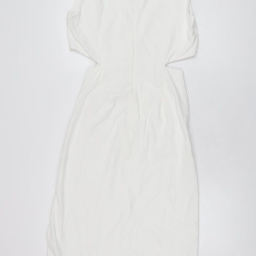 Zara Womens White Polyester Bodycon Size S Round Neck Zip