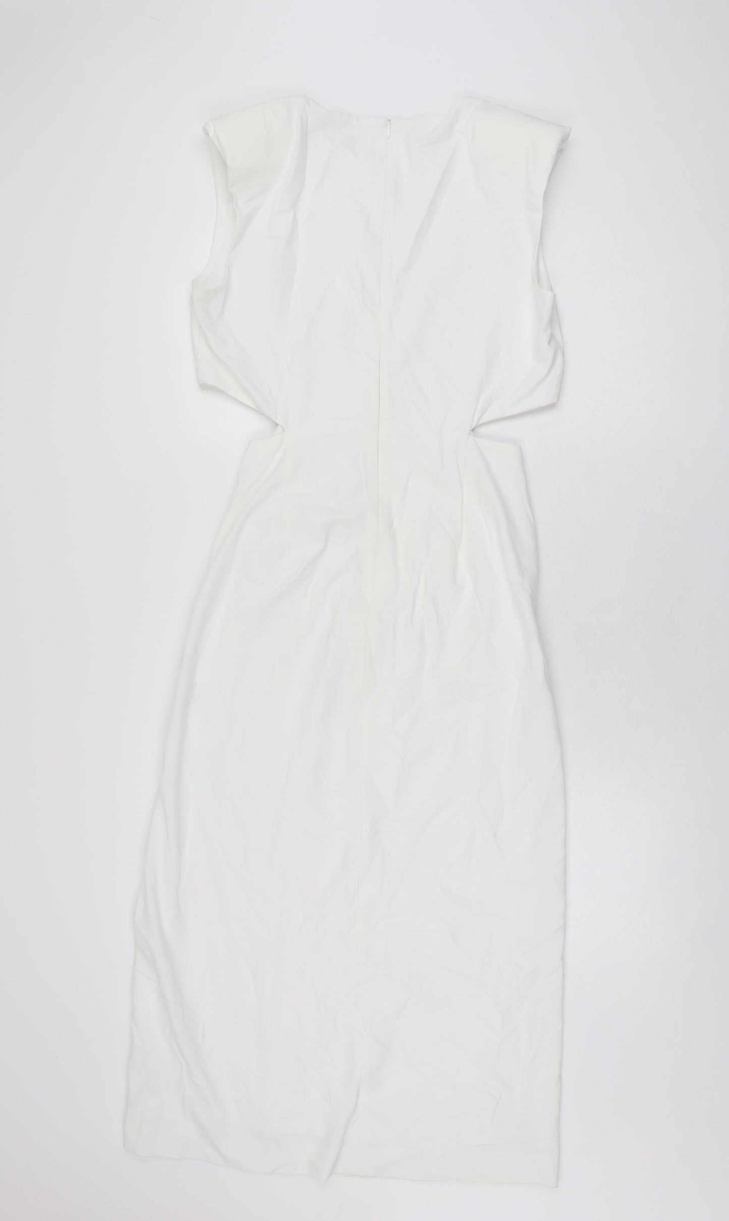 Zara Womens White Polyester Bodycon Size S Round Neck Zip