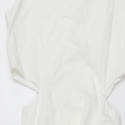 Zara Womens White Polyester Bodycon Size S Round Neck Zip
