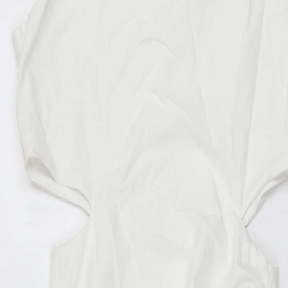 Zara Womens White Polyester Bodycon Size S Round Neck Zip