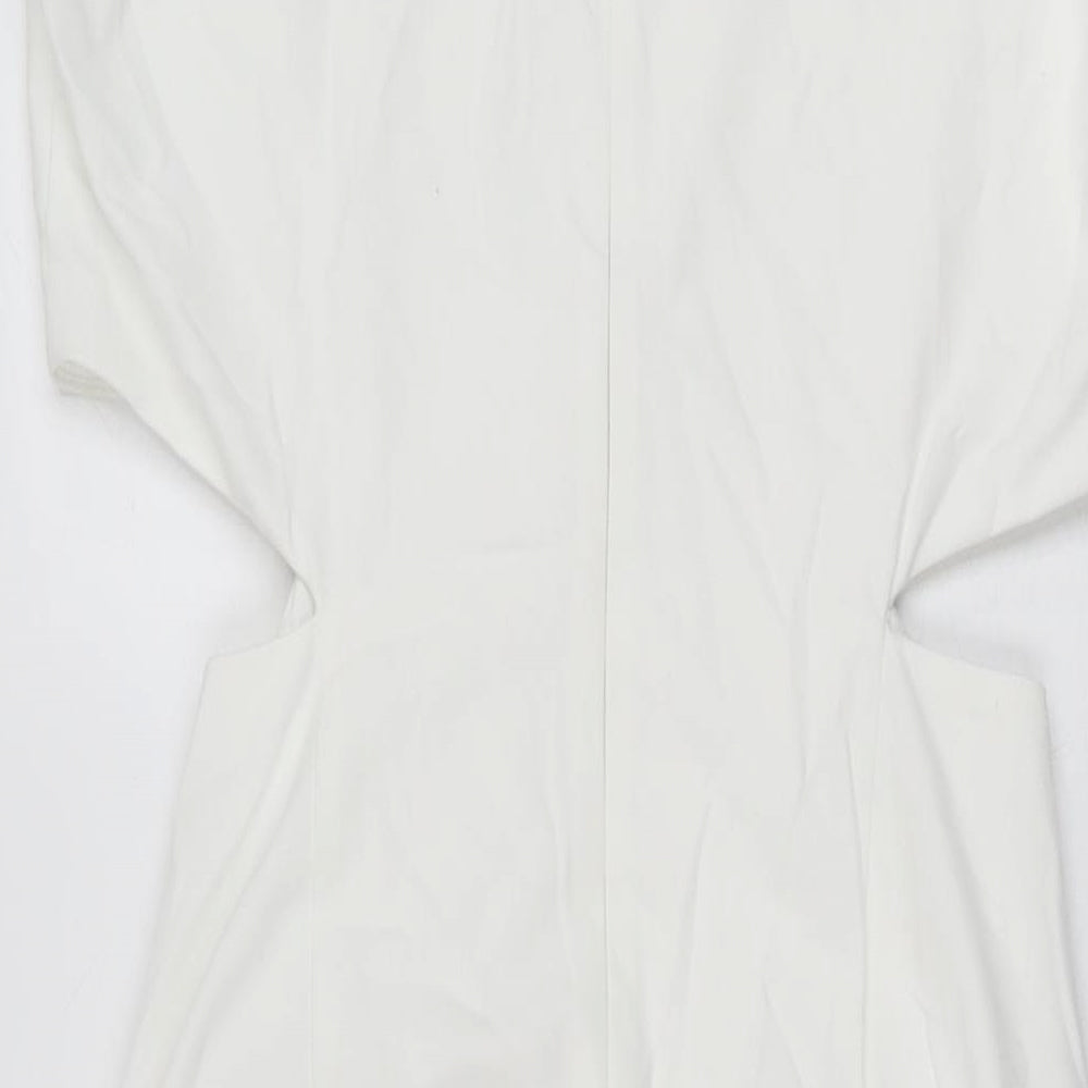 Zara Womens White Polyester Bodycon Size S Round Neck Zip