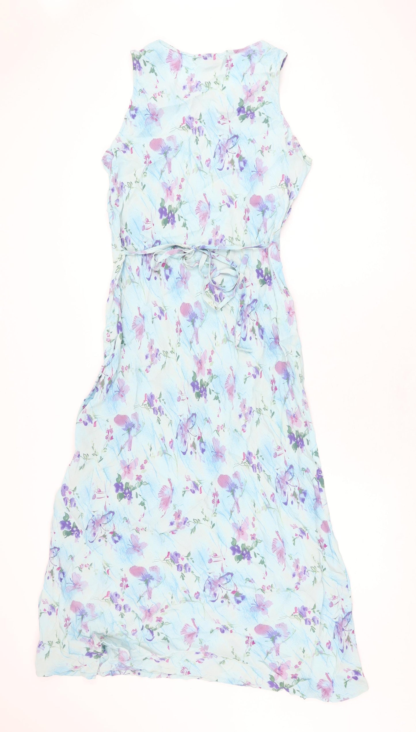 DASH Womens Blue Floral Viscose Maxi Size 14 Round Neck Pullover