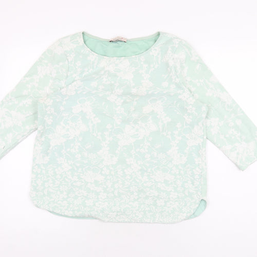 Per Una Womens Green Floral Polyester Basic T-Shirt Size 14 Round Neck