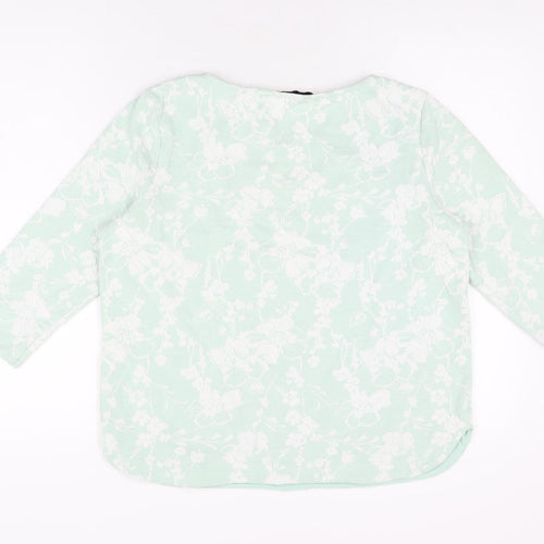 Per Una Womens Green Floral Polyester Basic T-Shirt Size 14 Round Neck