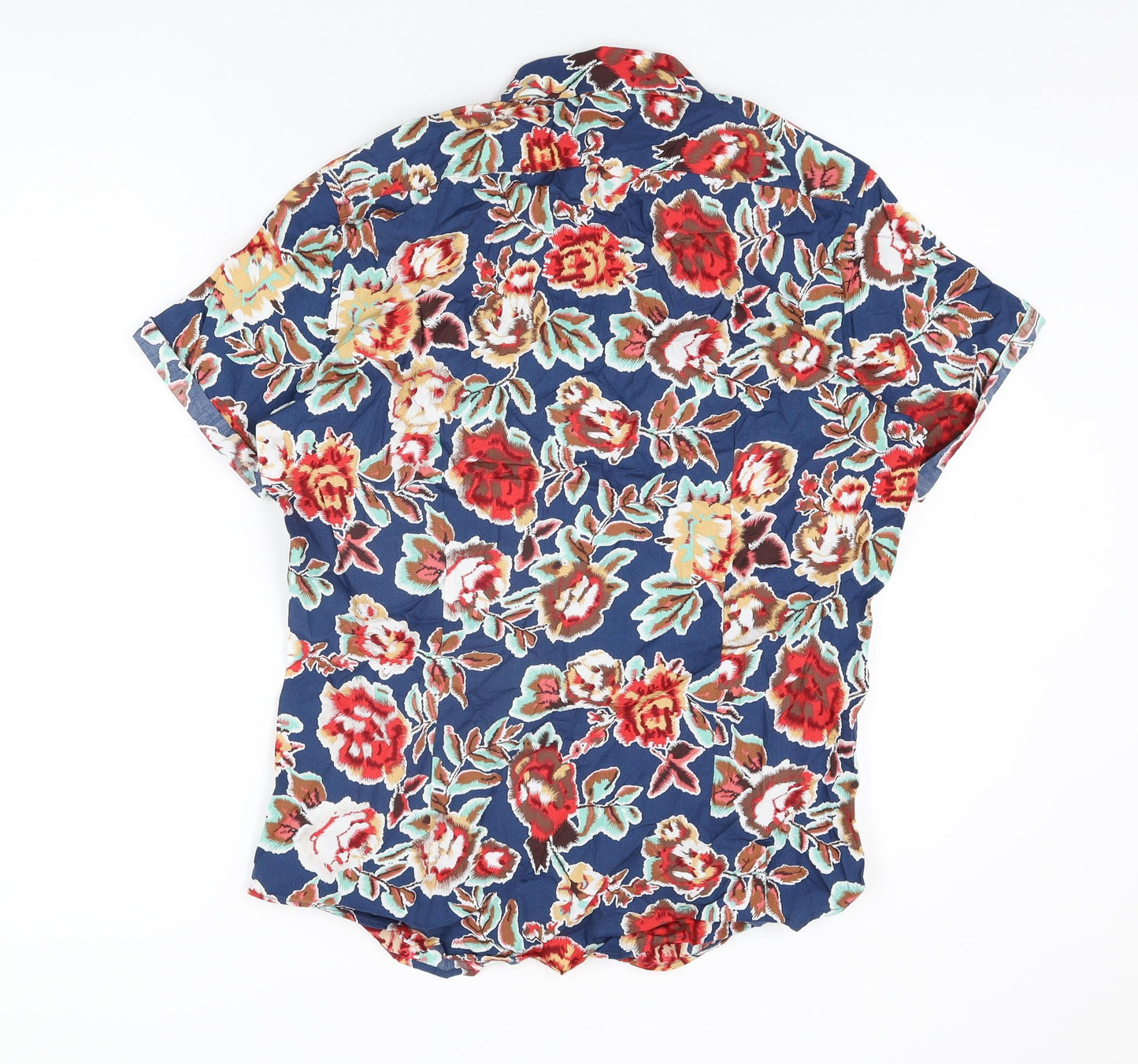 Devil's Advocate Mens Blue Floral Cotton Button-Up Size L Collared Button