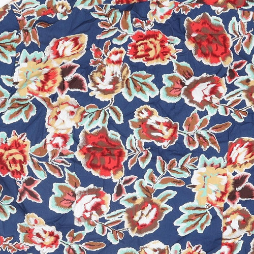 Devil's Advocate Mens Blue Floral Cotton Button-Up Size L Collared Button