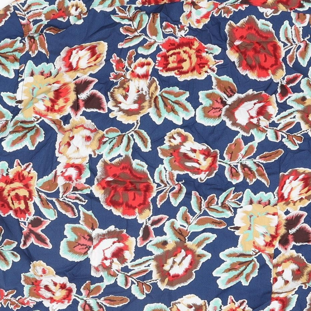 Devil's Advocate Mens Blue Floral Cotton Button-Up Size L Collared Button