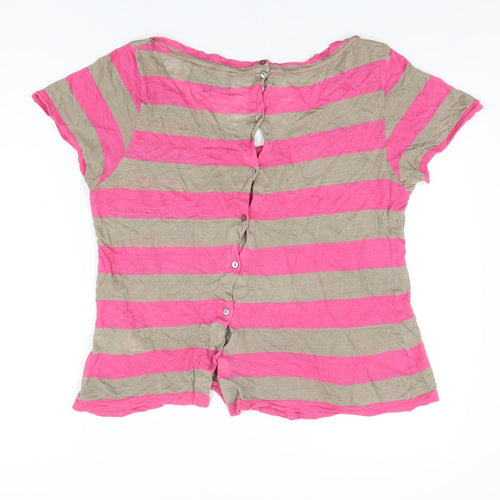 Fenn Wright Manson Womens Pink Striped Linen Basic T-Shirt Size 14 Scoop Neck