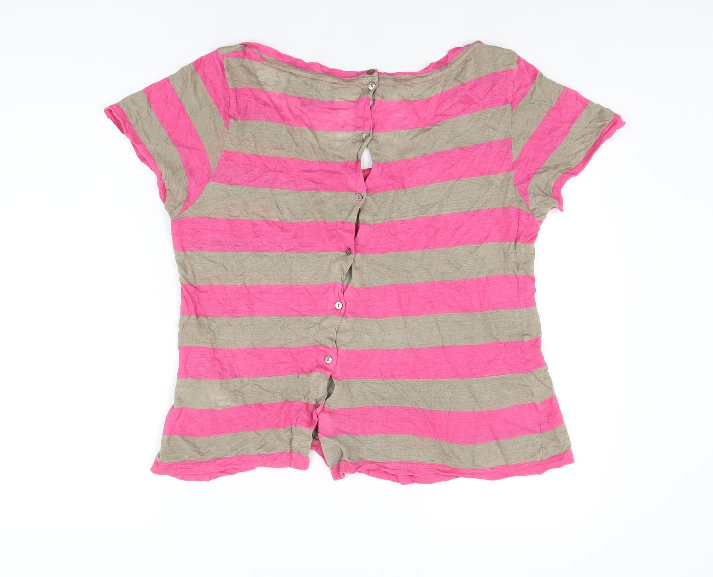 Fenn Wright Manson Womens Pink Striped Linen Basic T-Shirt Size 14 Scoop Neck