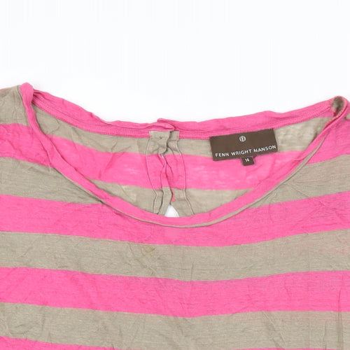 Fenn Wright Manson Womens Pink Striped Linen Basic T-Shirt Size 14 Scoop Neck